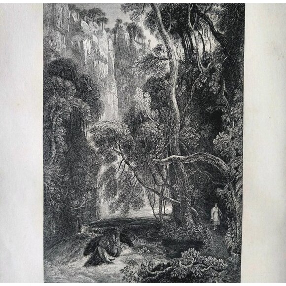 1844 Doon River Scene Engraving Victorian Scotland Woman In Woods DWSS18 - Picture 1 of 2